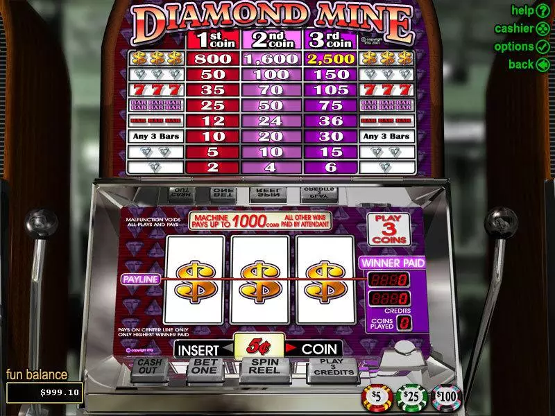 Diamond Mine RTG Slots - Main Screen Reels