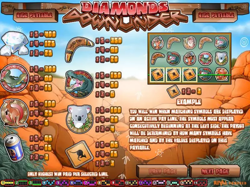 Diamonds Downunder Rival Slots - Info and Rules