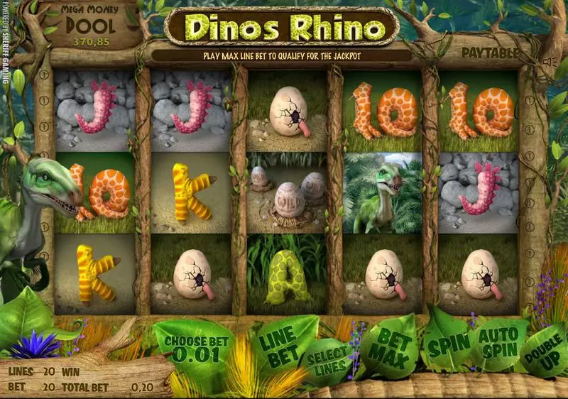 Dino's Rhino Sheriff Gaming Slots - Main Screen Reels