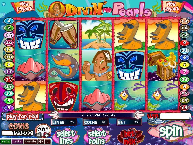 Divin' For Pearls Wizard Gaming Slots - Main Screen Reels