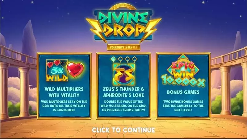 Divine Drop Hacksaw Gaming Slots - Introduction Screen
