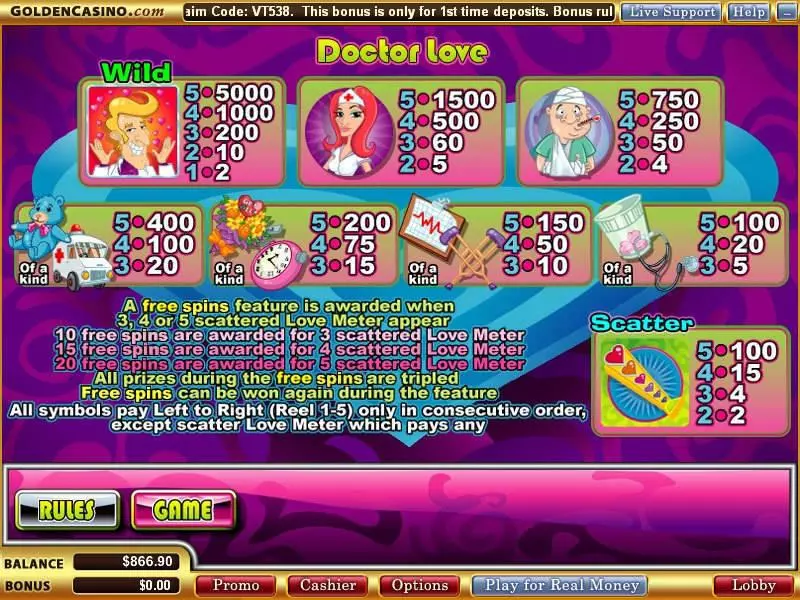 Doctor Love WGS Technology Slots - Info and Rules