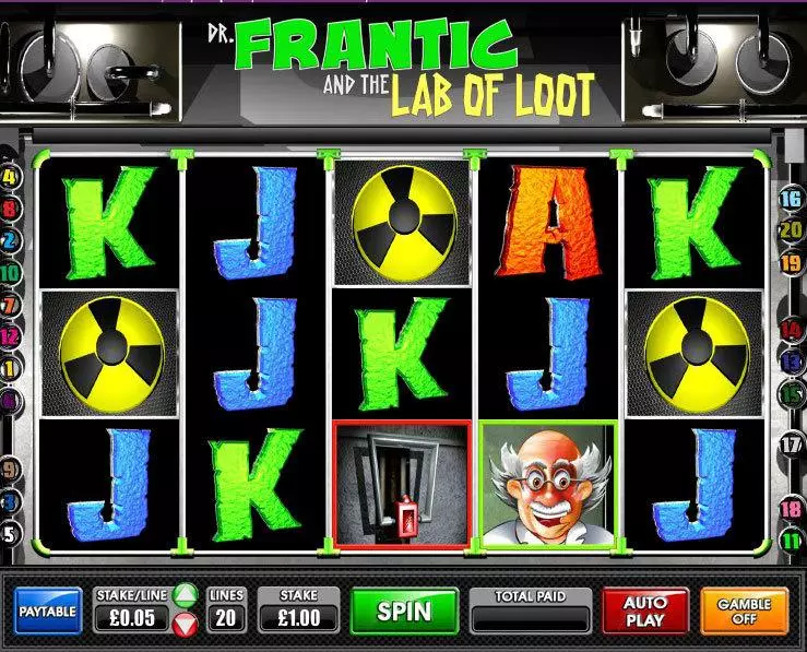 Dr.Frantic and the Lab of Loot Games Warehouse Slots - Main Screen Reels