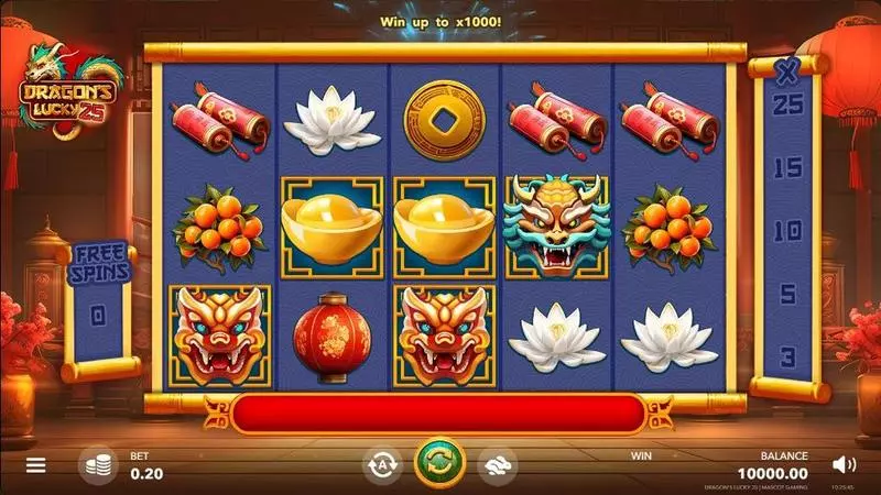 Dragon's Lucky 25 Mascot Gaming Slots - Main Screen Reels