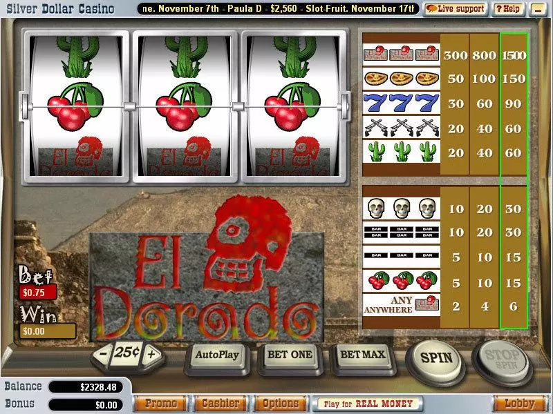 El Dorado Vegas Technology Slots - Main Screen Reels