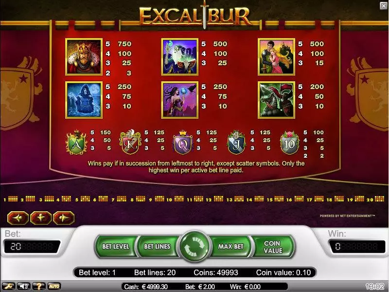 Excalibur NetEnt Slots - Info and Rules