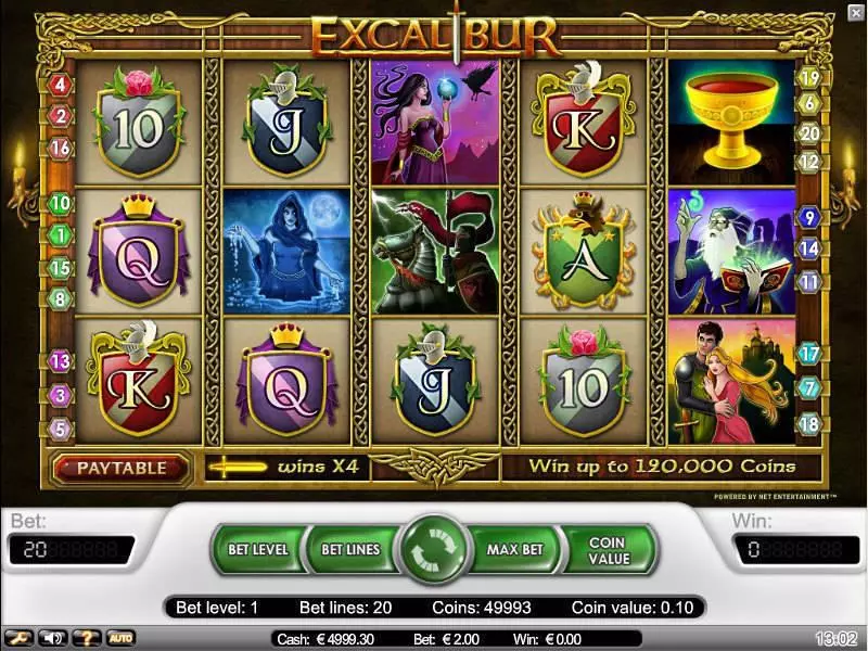 Excalibur NetEnt Slots - Main Screen Reels
