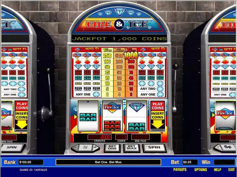 Fire and Ice 1 Line Parlay Slots - Main Screen Reels