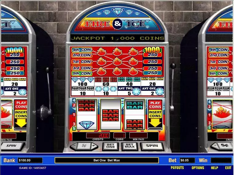 Fire and Ice 5 Line Parlay Slots - Main Screen Reels