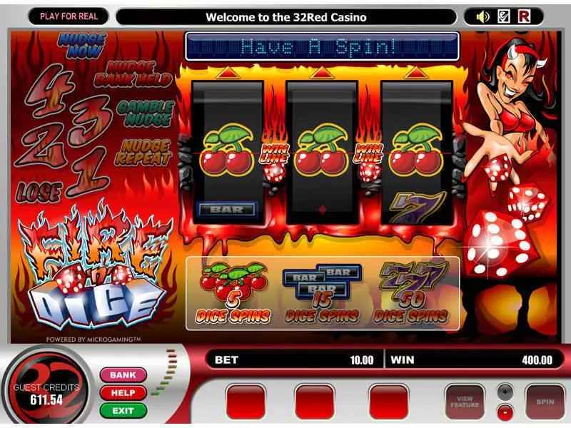 Fire n Dice Microgaming Slots - Main Screen Reels