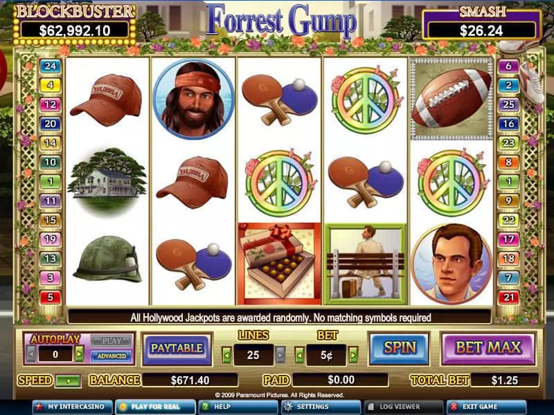 Forrest Gump CryptoLogic Slots - Main Screen Reels
