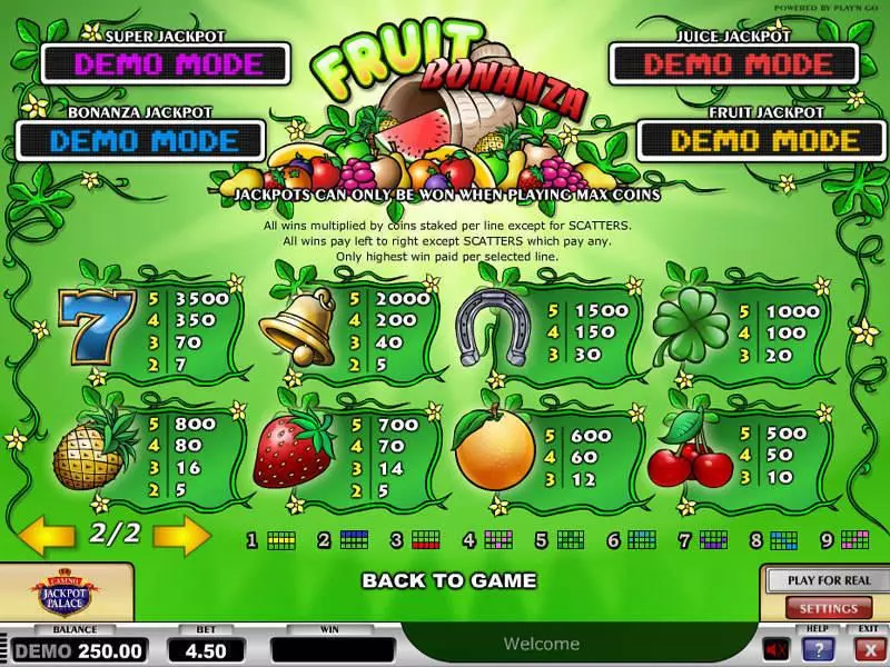 Fruit Bonanza Play'n GO Slots - Info and Rules