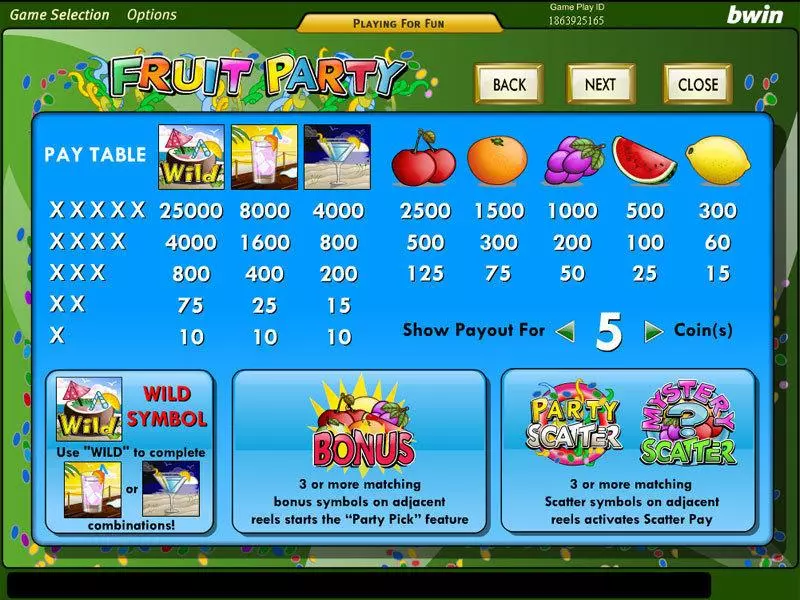 Fruit Party Amaya Slots - Info and Rules
