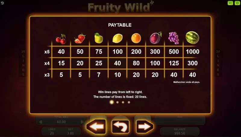 Fruity Wild Booongo Slots - Paytable