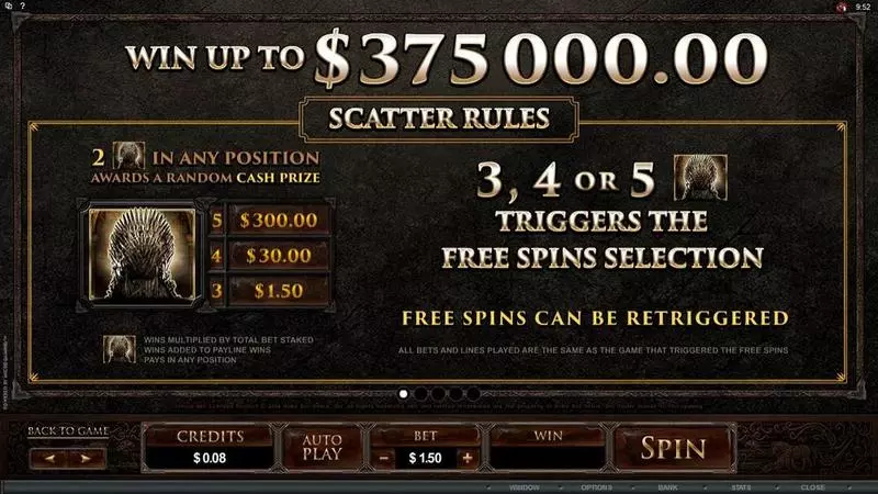 Game of Thrones - 243 Ways Microgaming Slots - Info and Rules