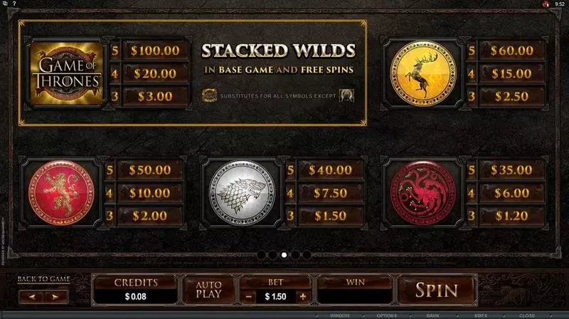 Game of Thrones - 243 Ways Microgaming Slots - Info and Rules