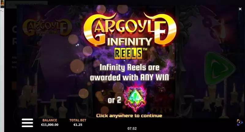 Gargoyle Infinity Reels ReelPlay Slots - Introduction Screen