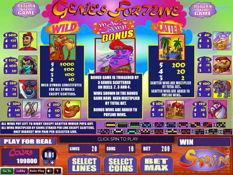 Genie's Fortune Wizard Gaming Slots - Info and Rules