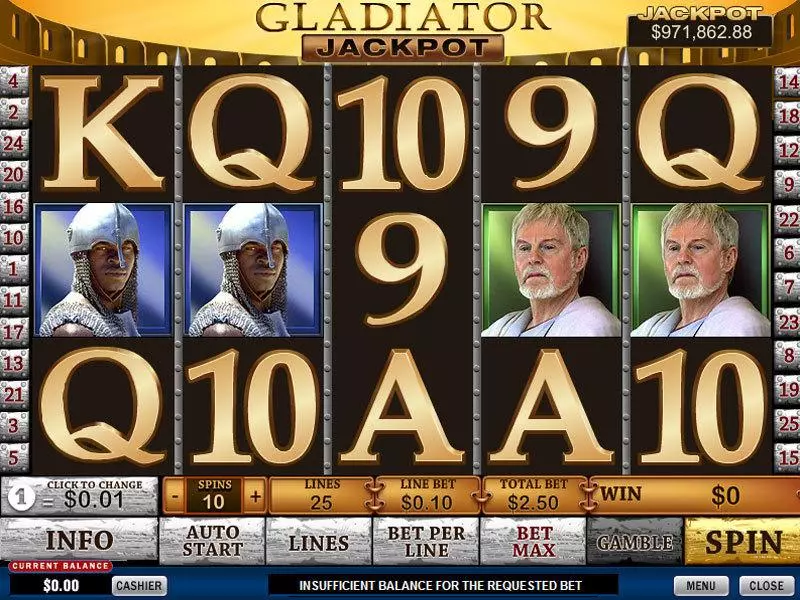 Gladiator Jackpot PlayTech Slots - Main Screen Reels