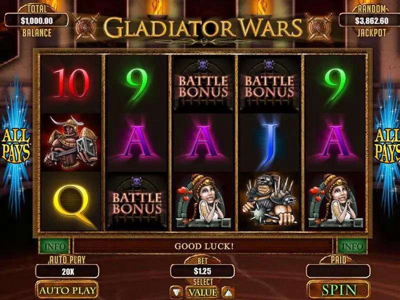Gladiator Wars RTG Slots - Main Screen Reels