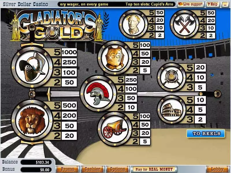 Gladiator's Gold WGS Technology Slots - Info and Rules