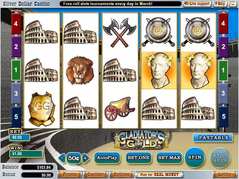 Gladiator's Gold WGS Technology Slots - Main Screen Reels