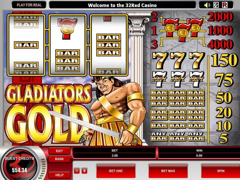 Gladiator's Gold Microgaming Slots - Main Screen Reels