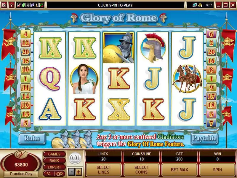 Glory of Rome Microgaming Slots - Main Screen Reels