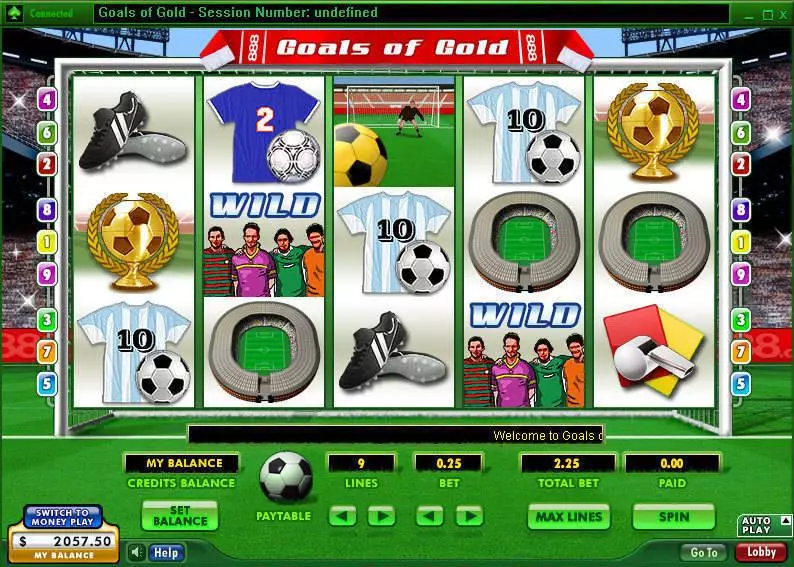 Goals of Gold 888 Slots - Main Screen Reels