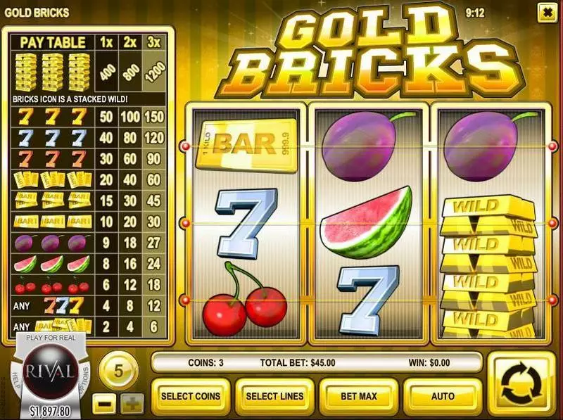 Gold Bricks Rival Slots - Main Screen Reels