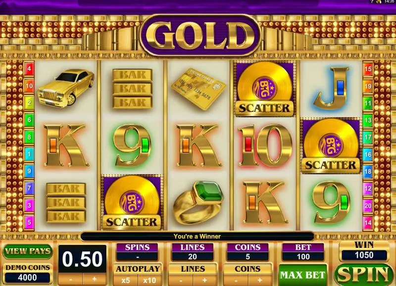Gold Big Time Gaming Slots - Main Screen Reels