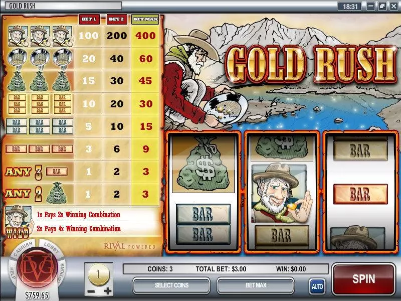 Gold Rush Rival Slots - Main Screen Reels