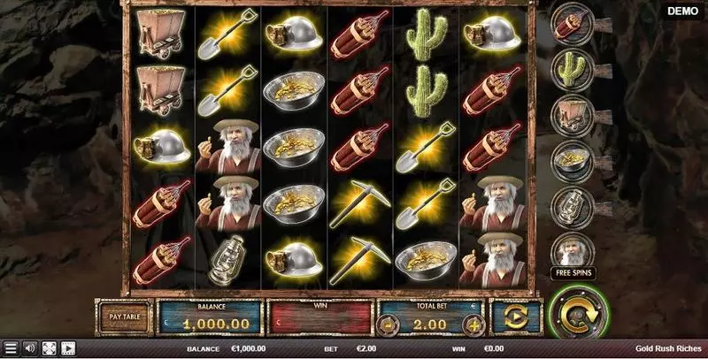 Gold Rush Riches Red Rake Gaming Slots - Main Screen Reels