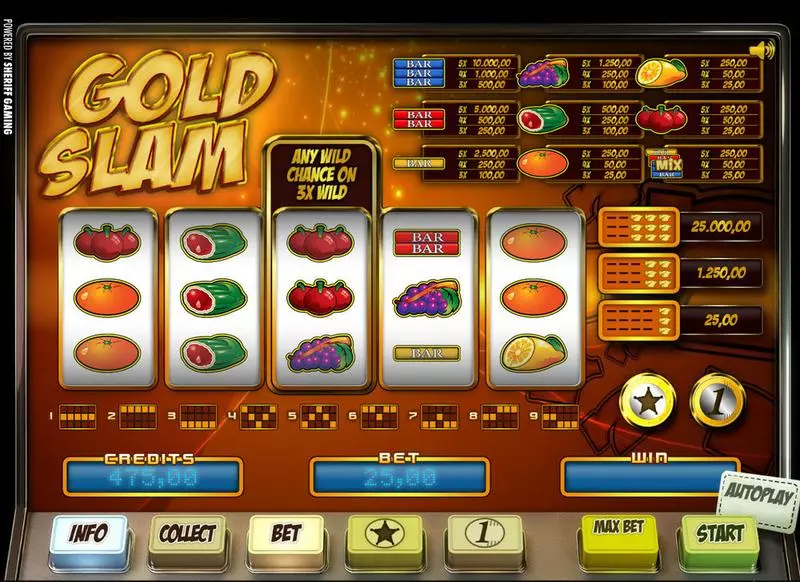 Gold Slam Sheriff Gaming Slots - Main Screen Reels