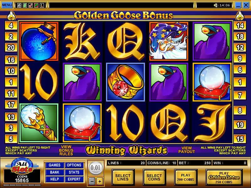 Golden Goose - Winning Wizards Microgaming Slots - Main Screen Reels