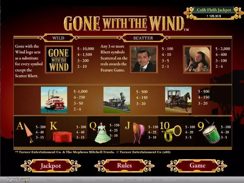 Gone With The Wind bwin.party Slots - Info and Rules
