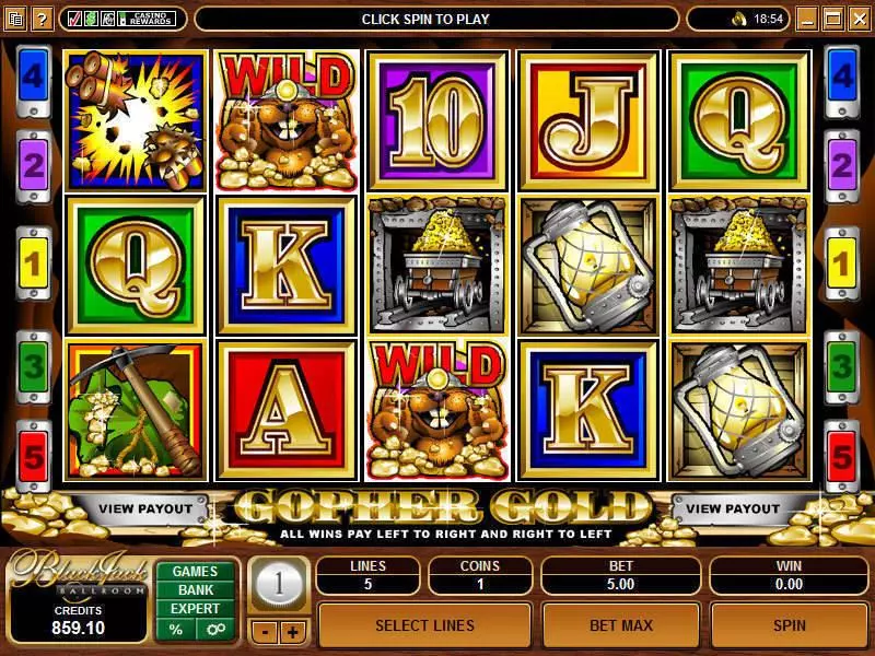 Gopher Gold Microgaming Slots - Main Screen Reels