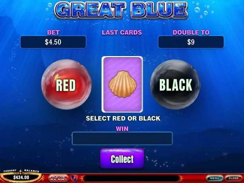 Great Blue PlayTech Slots - Gamble Screen