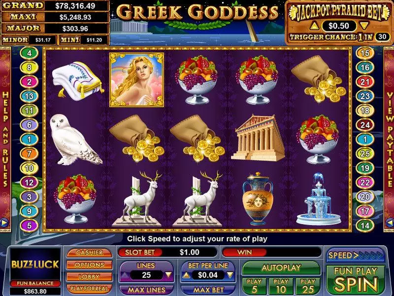 Greek Goddess NuWorks Slots - Main Screen Reels