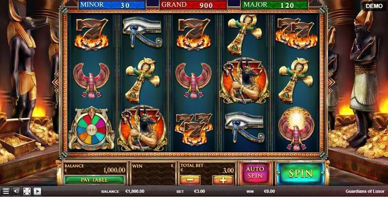 Guardians of Luxor Red Rake Gaming Slots - Main Screen Reels