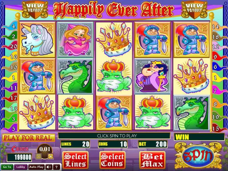 Happily Ever After Wizard Gaming Slots - Main Screen Reels