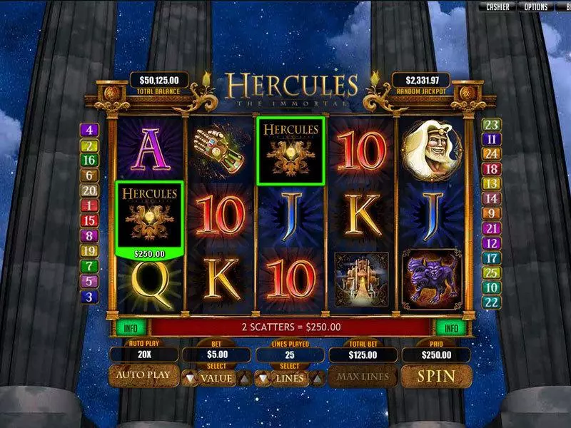 Hercules the Immortal RTG Slots - Main Screen Reels