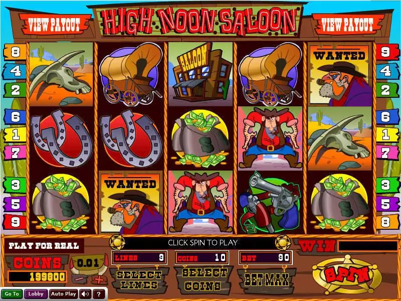 High Noon Saloon Wizard Gaming Slots - Main Screen Reels