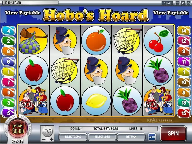 Hobo's Hoard Rival Slots - Main Screen Reels