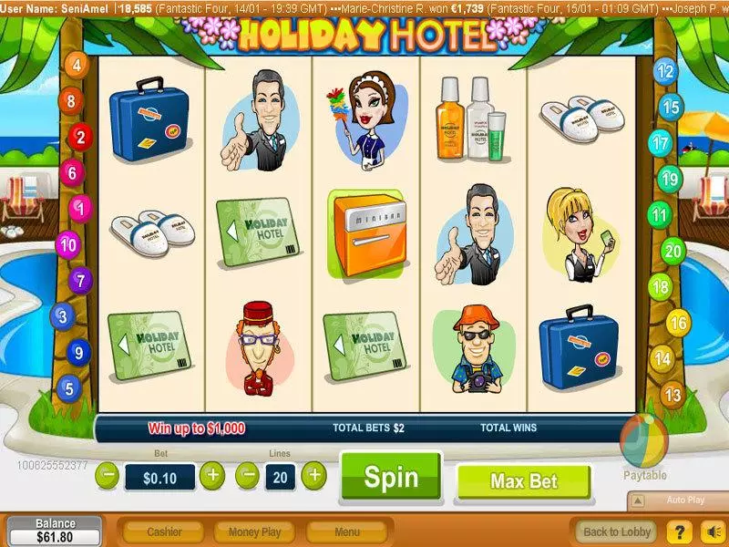 Holiday Hotel NeoGames Slots - Main Screen Reels