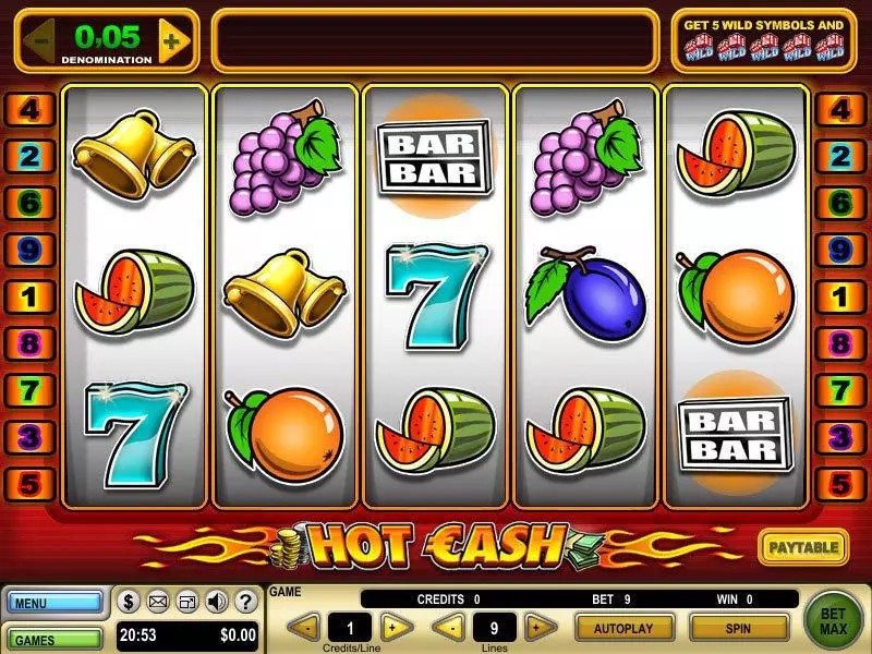 Hot Cash GTECH Slots - Main Screen Reels