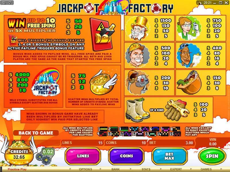 Jackpot Factory Microgaming Slots - Info and Rules