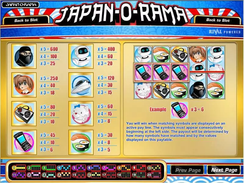 Japan-O-Rama Rival Slots - Info and Rules