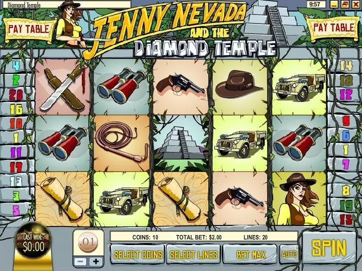 Jenny Nevada And The Diamond Temple Rival Slots - Main Screen Reels