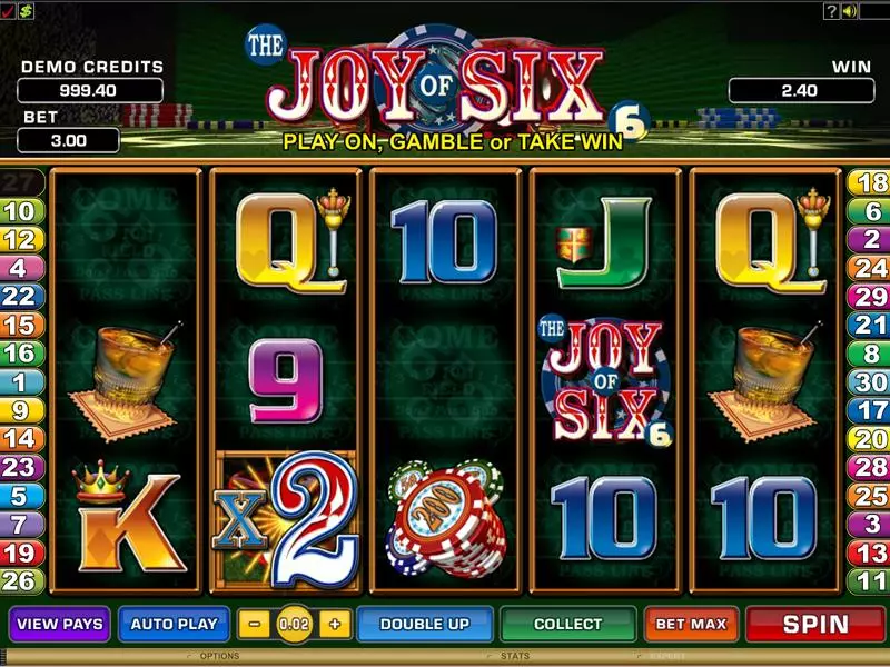 Joy of Six Microgaming Slots - Main Screen Reels